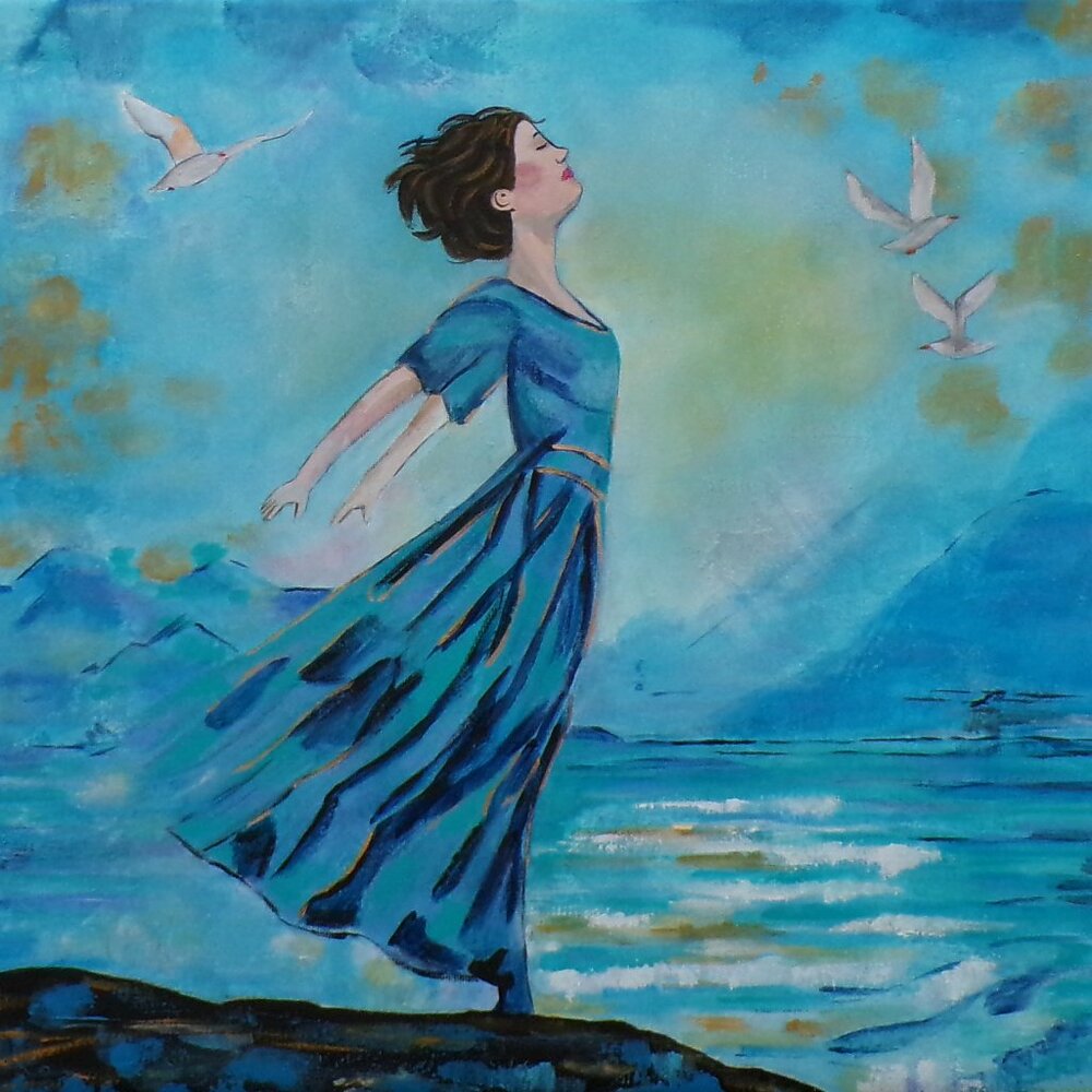 Original Abstract Woman by the Ocean Coastal Wall Art